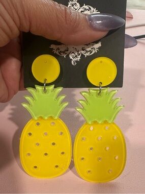 Bright Yellow & Lime Pineapple Dangle Earrings